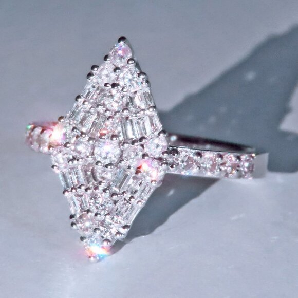 🎀 Trendy Rhombus Flower Rectangle Gemstone Zircon Rings for Women, PD158 - Picture 6 of 6